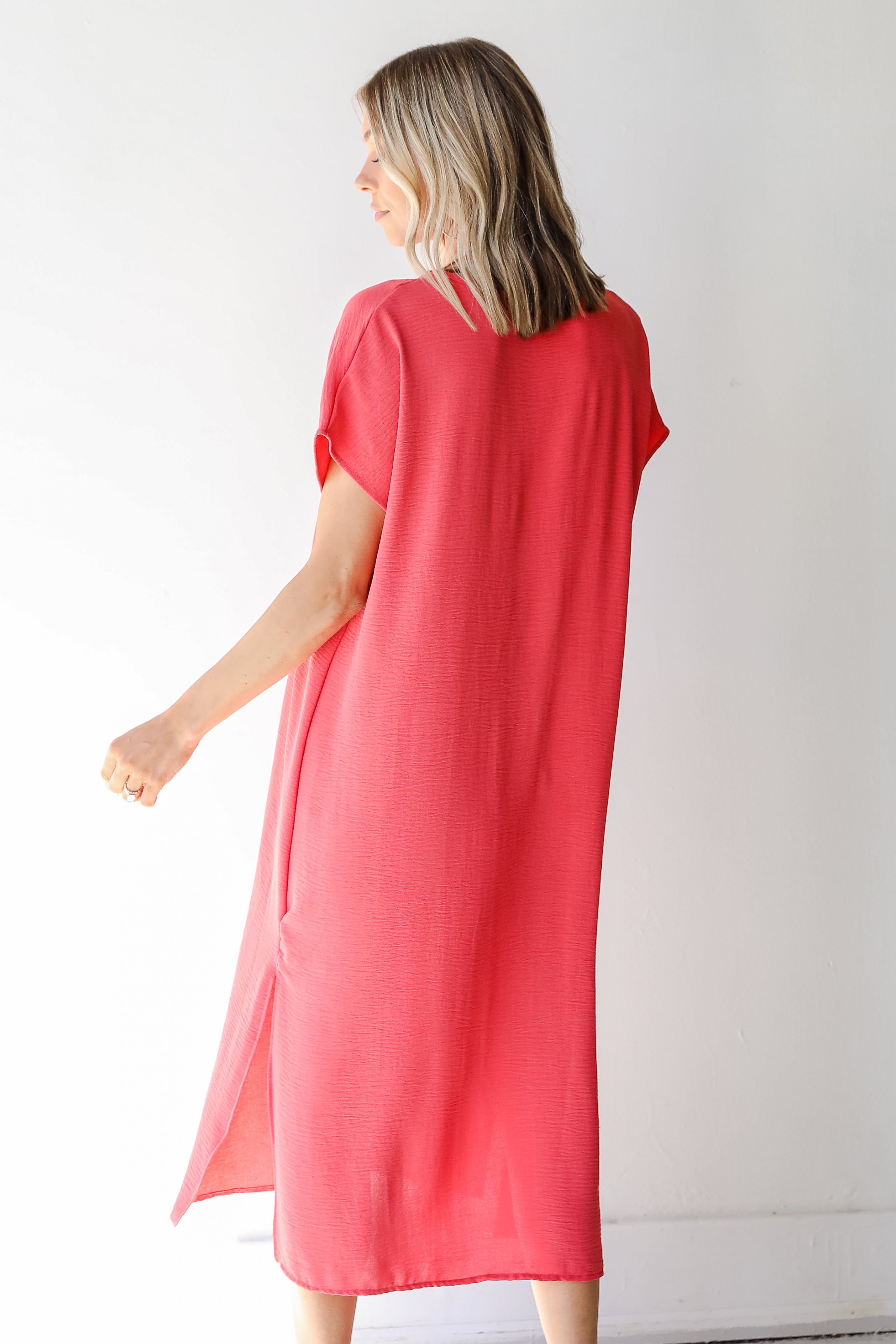 Midi Dress in coral back view