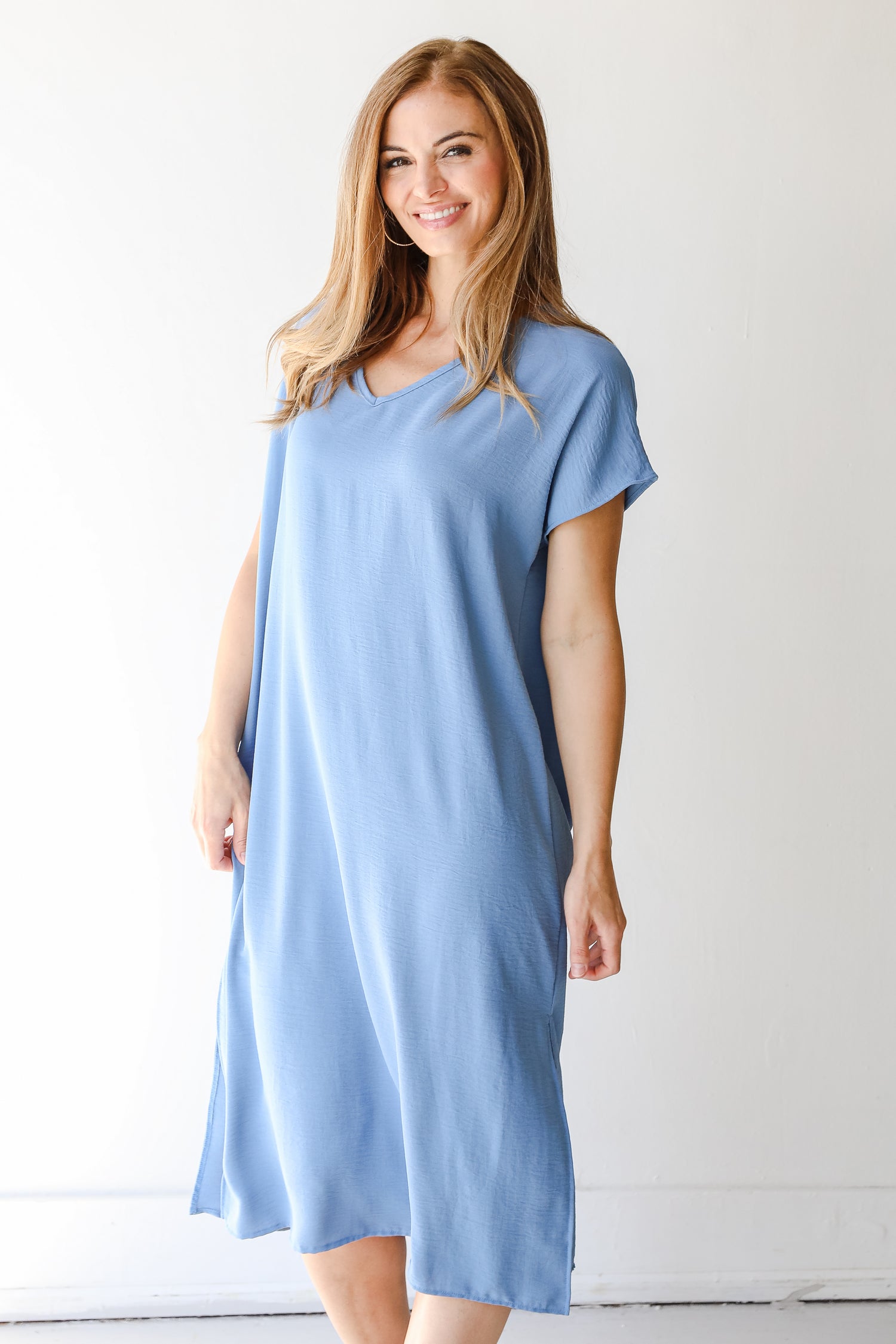 Midi Dress in denim on model