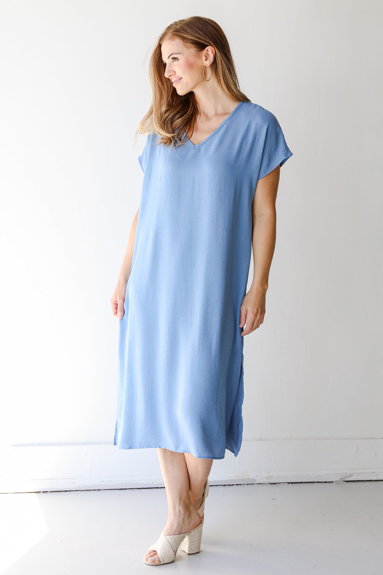 Midi Dress in denim on model