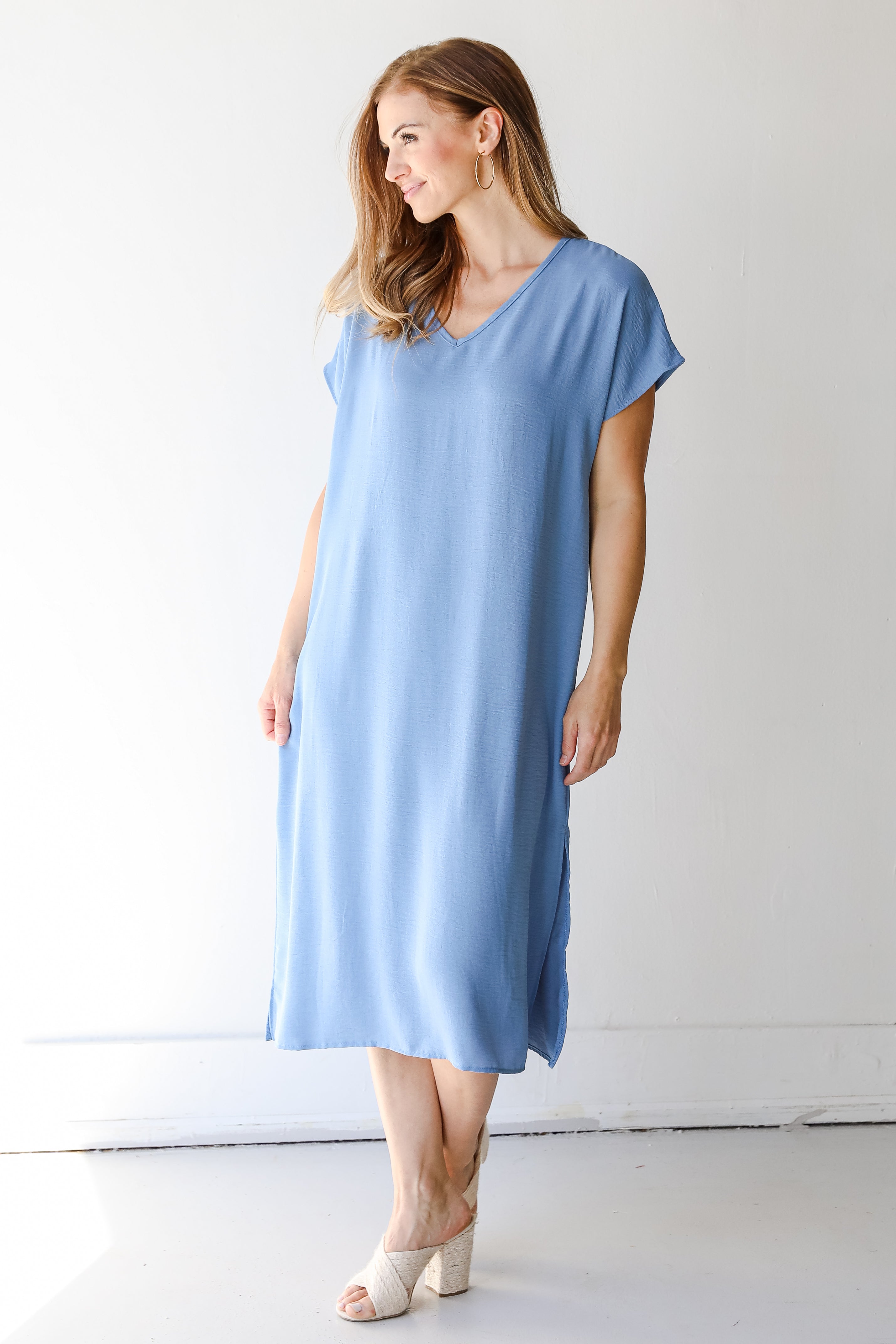 Midi Dress in denim on model