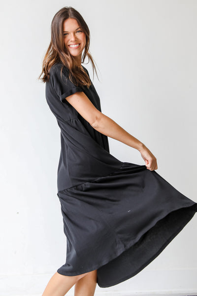 Tiered Midi Dress in black side view