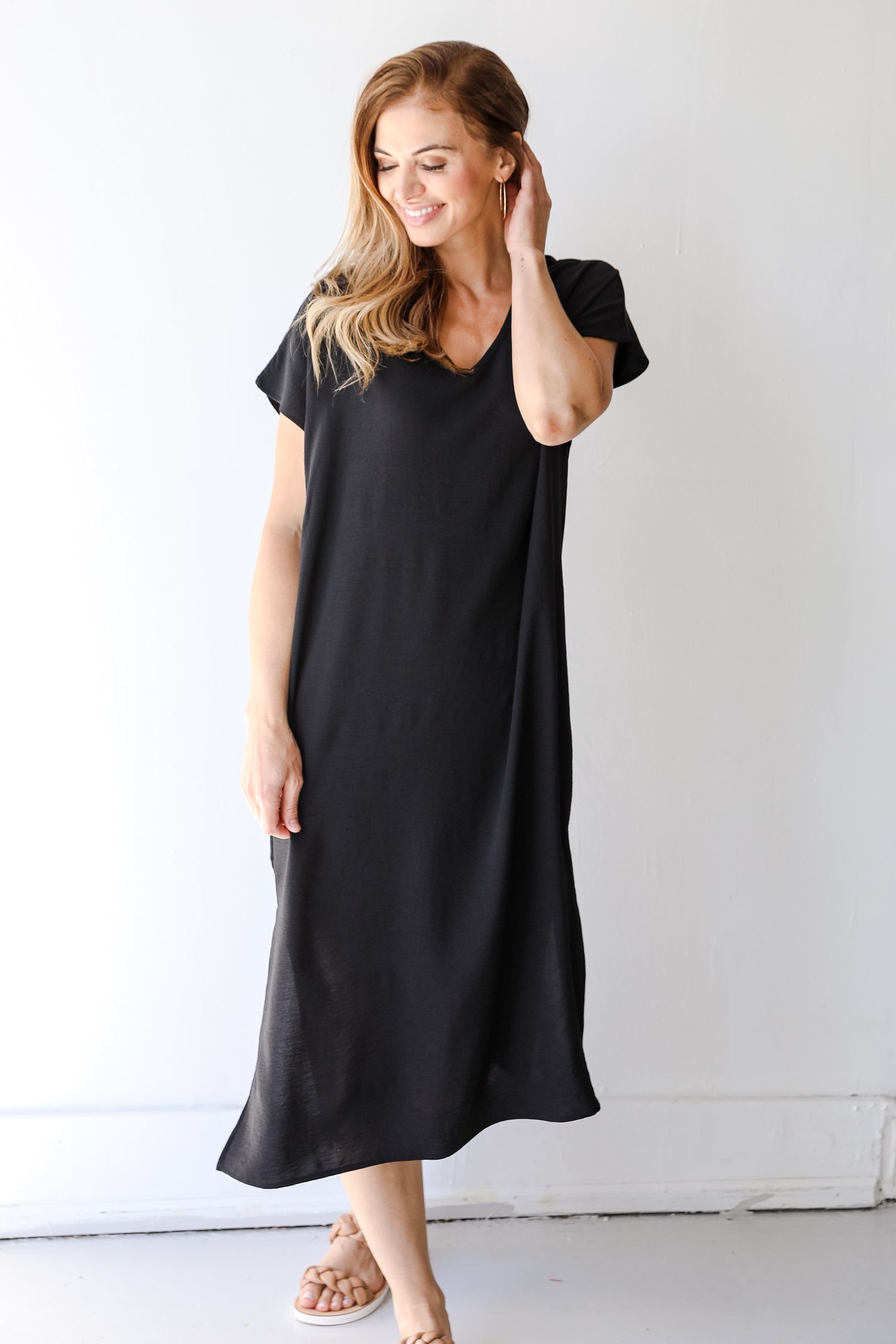 Midi Dress in black on model