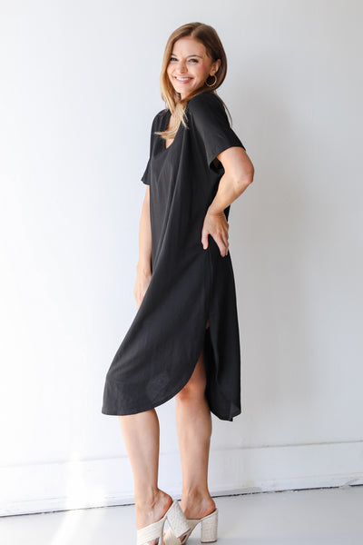 V-Neck Midi Dress in black side view
