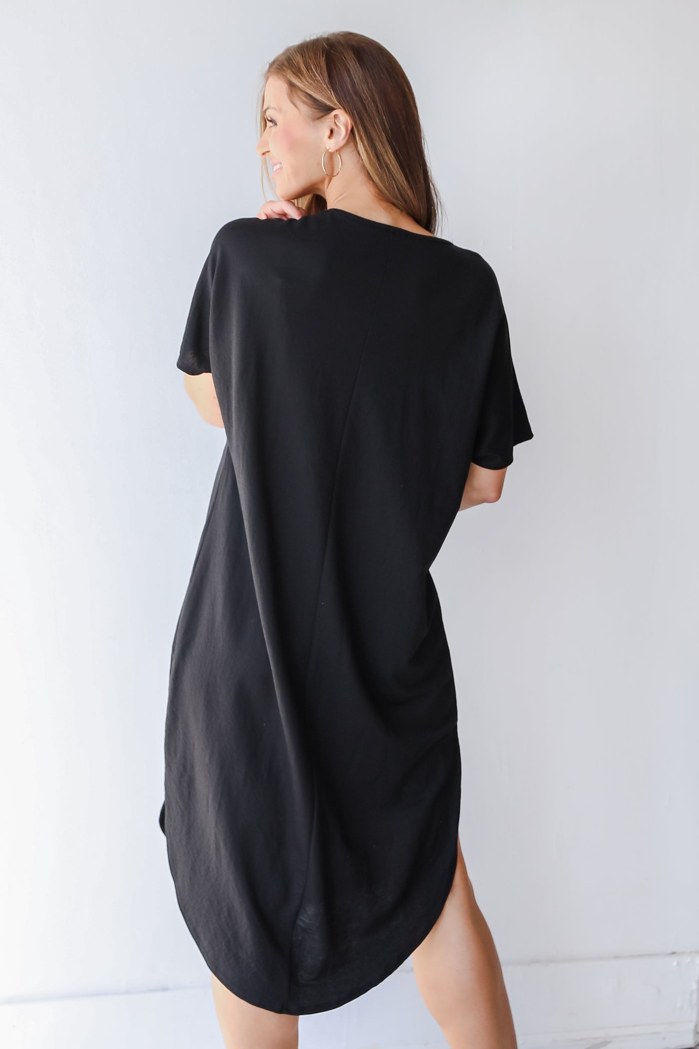 V-Neck Midi Dress in black back view