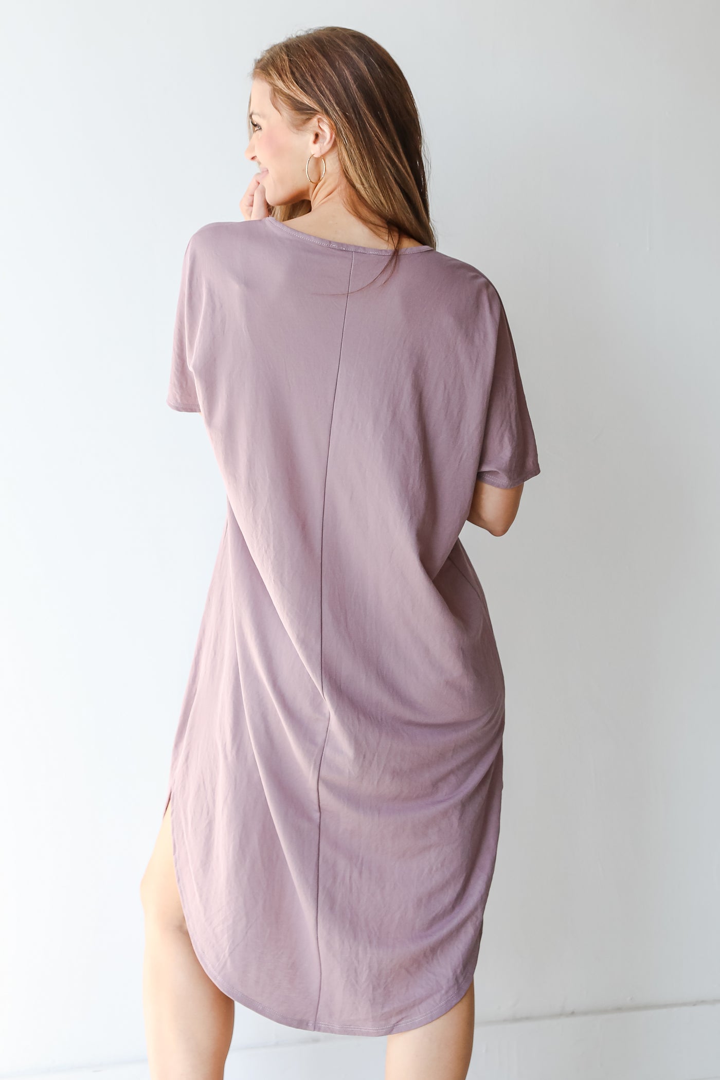 V-Neck Midi Dress in lavender back view