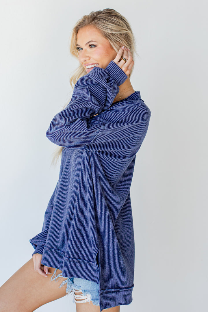 Corded Pullover in navy side view
