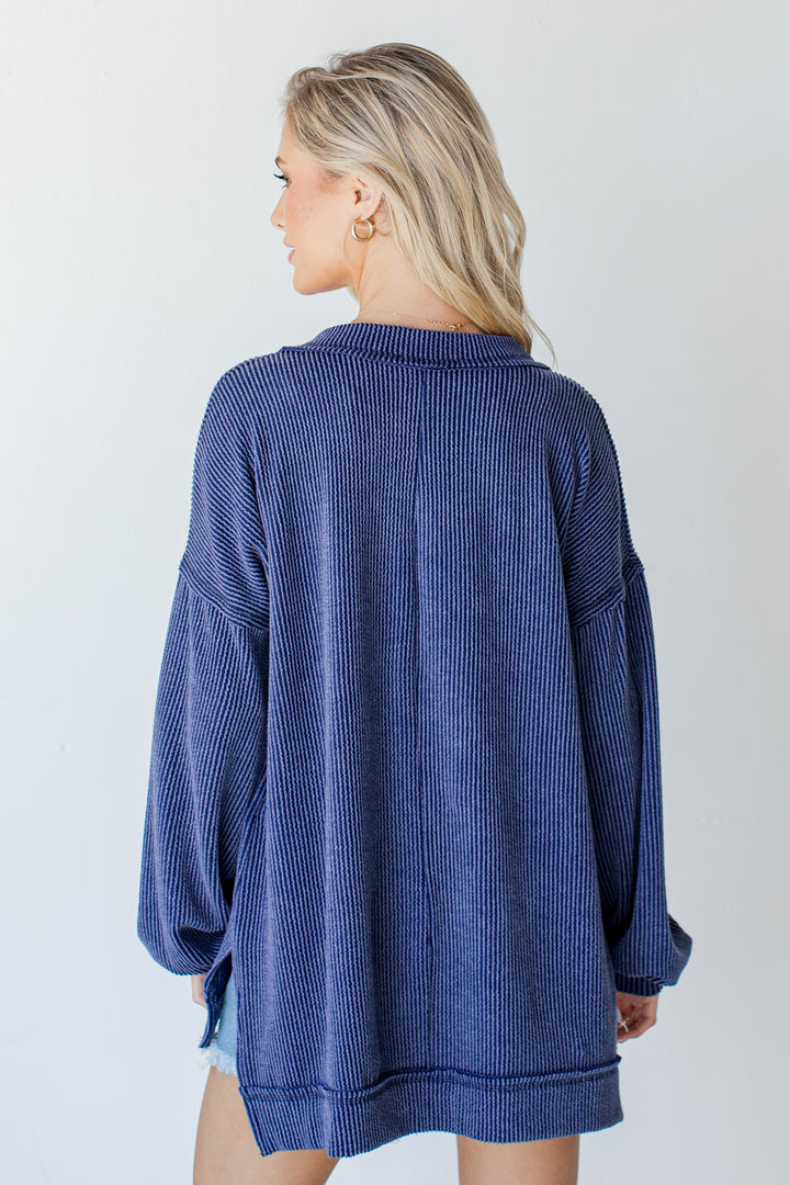 Corded Pullover in navy back view