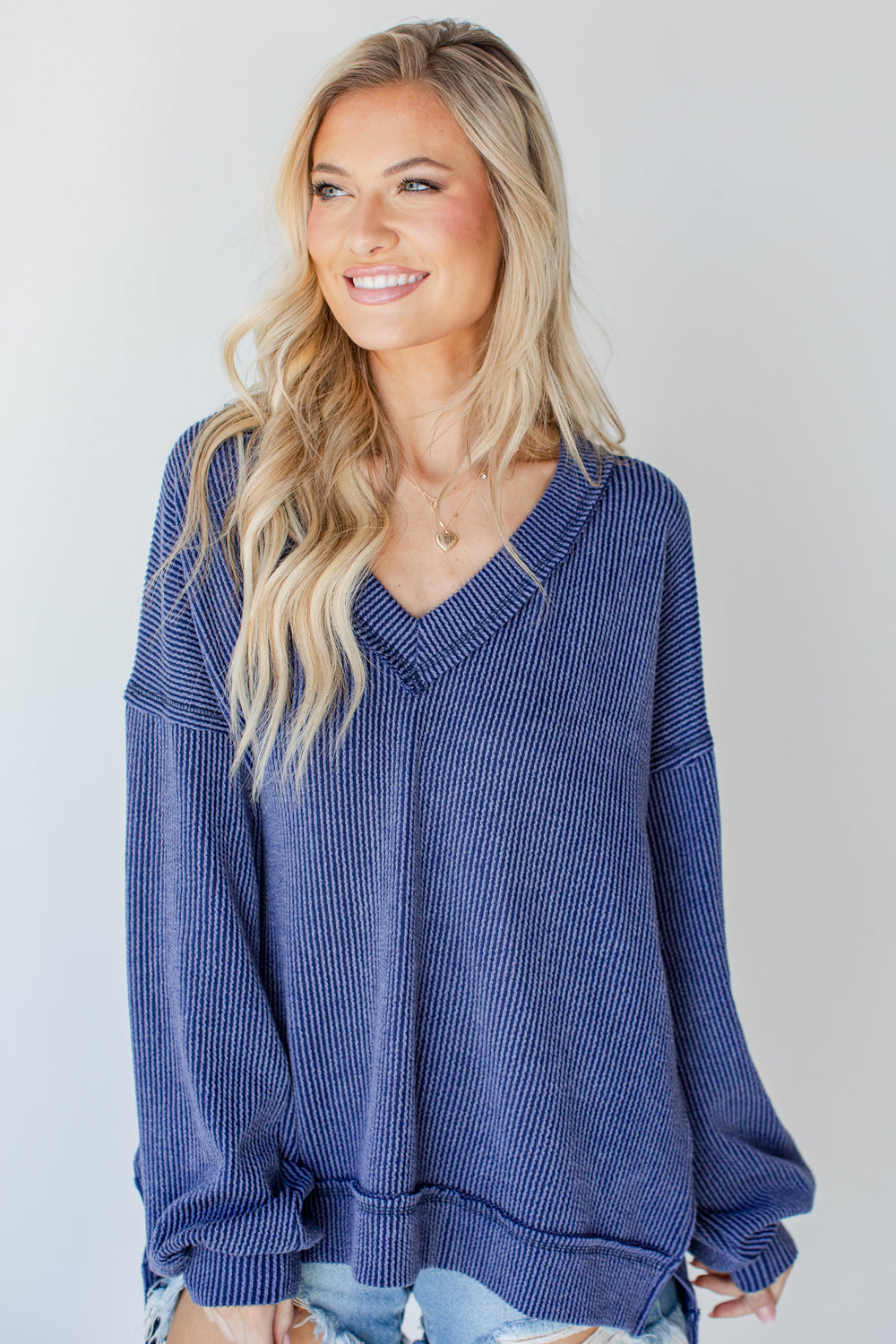 Corded Pullover in navy