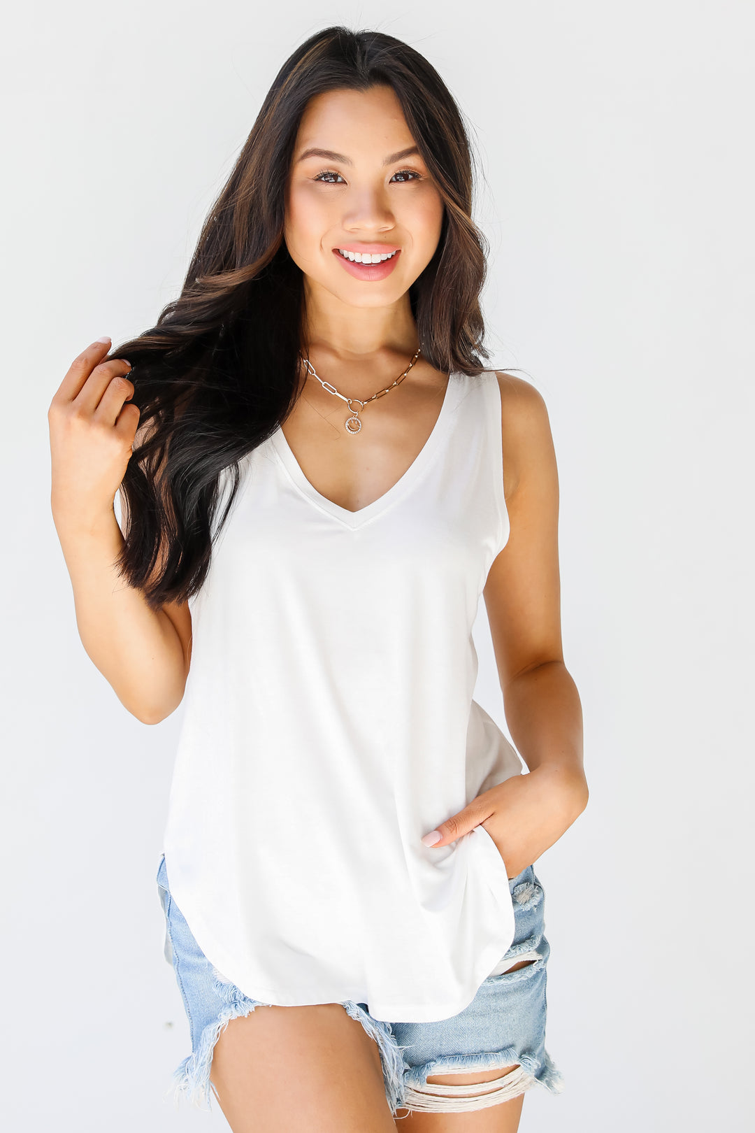 Jersey Knit Tank in ivory front view