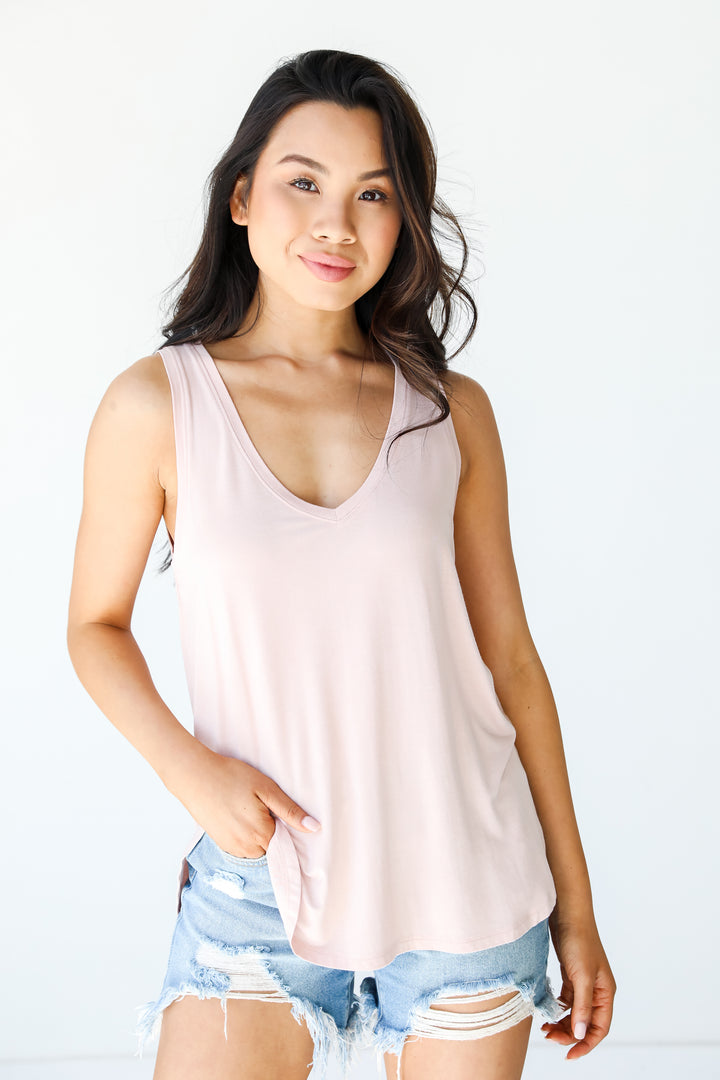 Jersey Knit Tank in blush front view