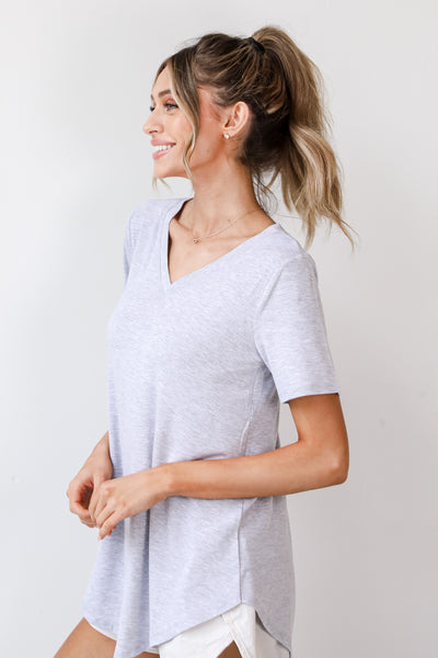heather grey V-Neck Tee side view