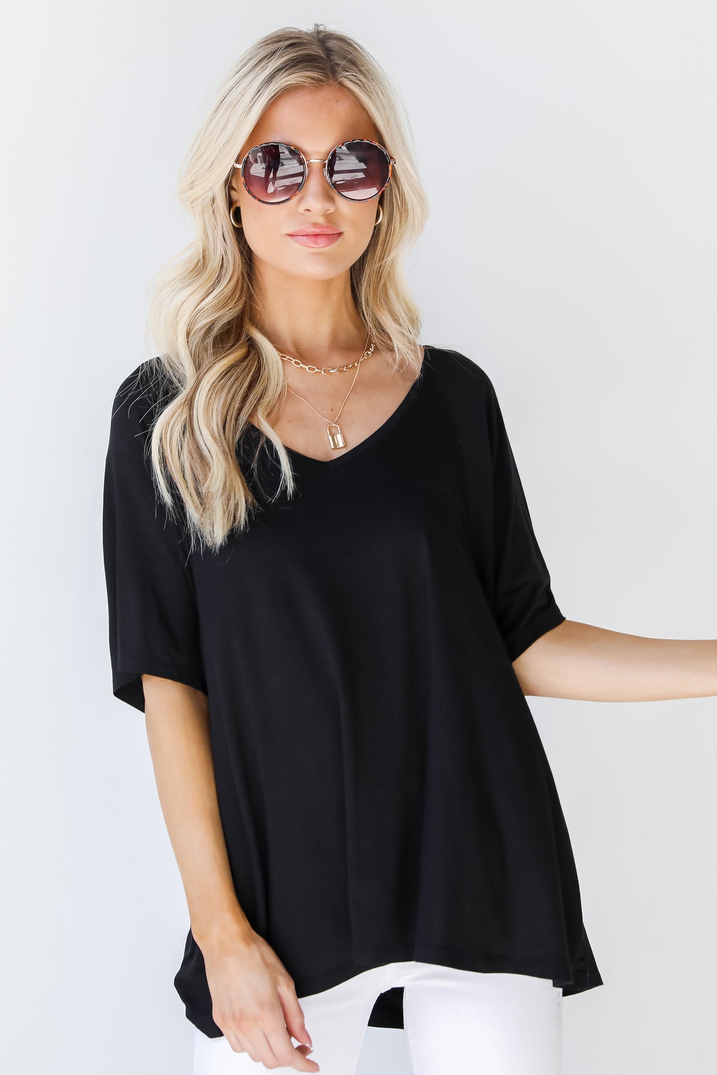 Jersey Knit Tee in black front view