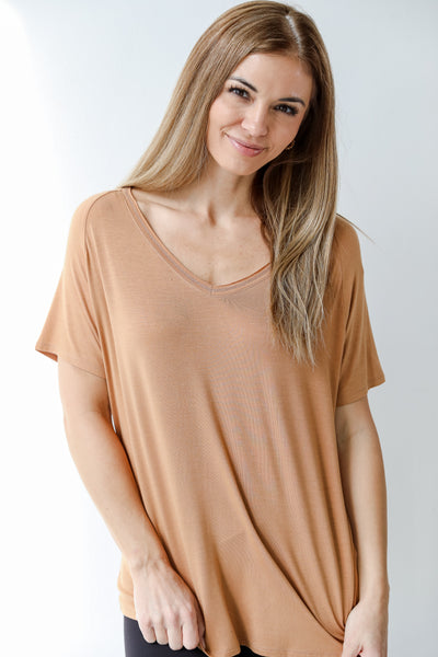 Basic Everyday Tee in camel front view