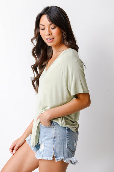 Basic Everyday Tee in sage side view