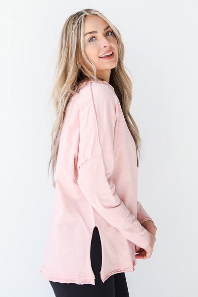 blush v-neck long sleeve tee side view