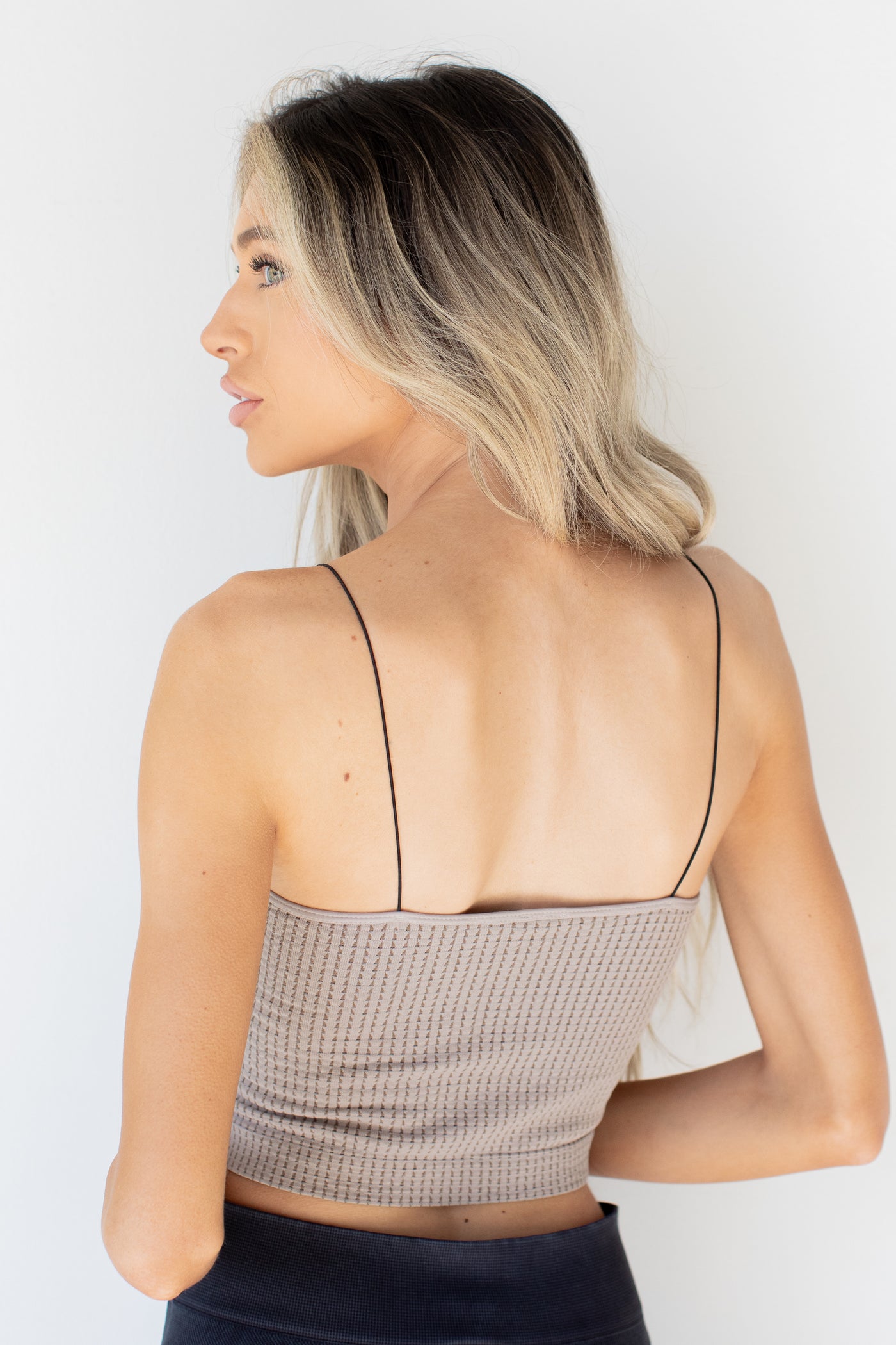 Skinny Strap Waffle Brami in taupe back view