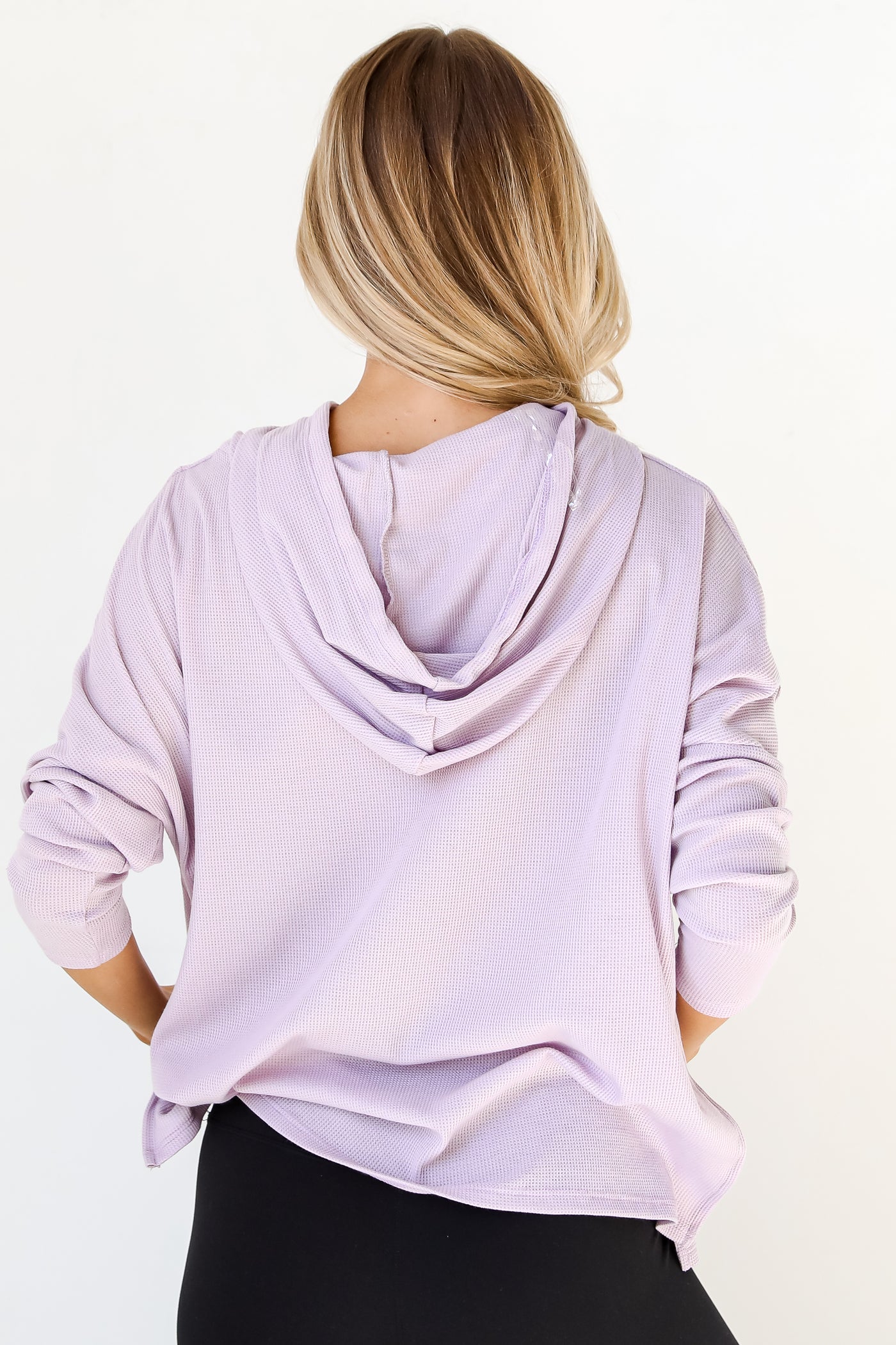 lilac Waffle Knit Hoodie back view
