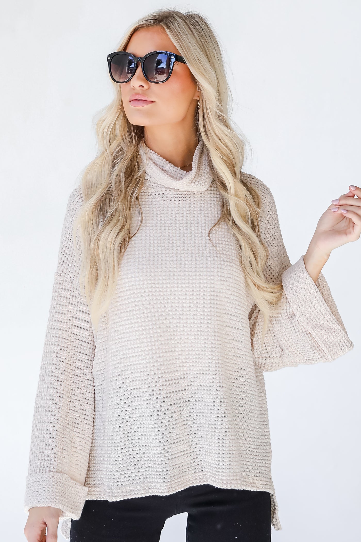 Waffle Knit Top in taupe