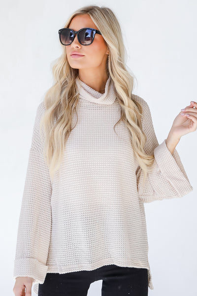 Waffle Knit Top in taupe
