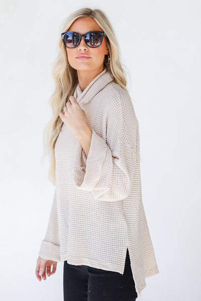 Waffle Knit Top in taupe side view
