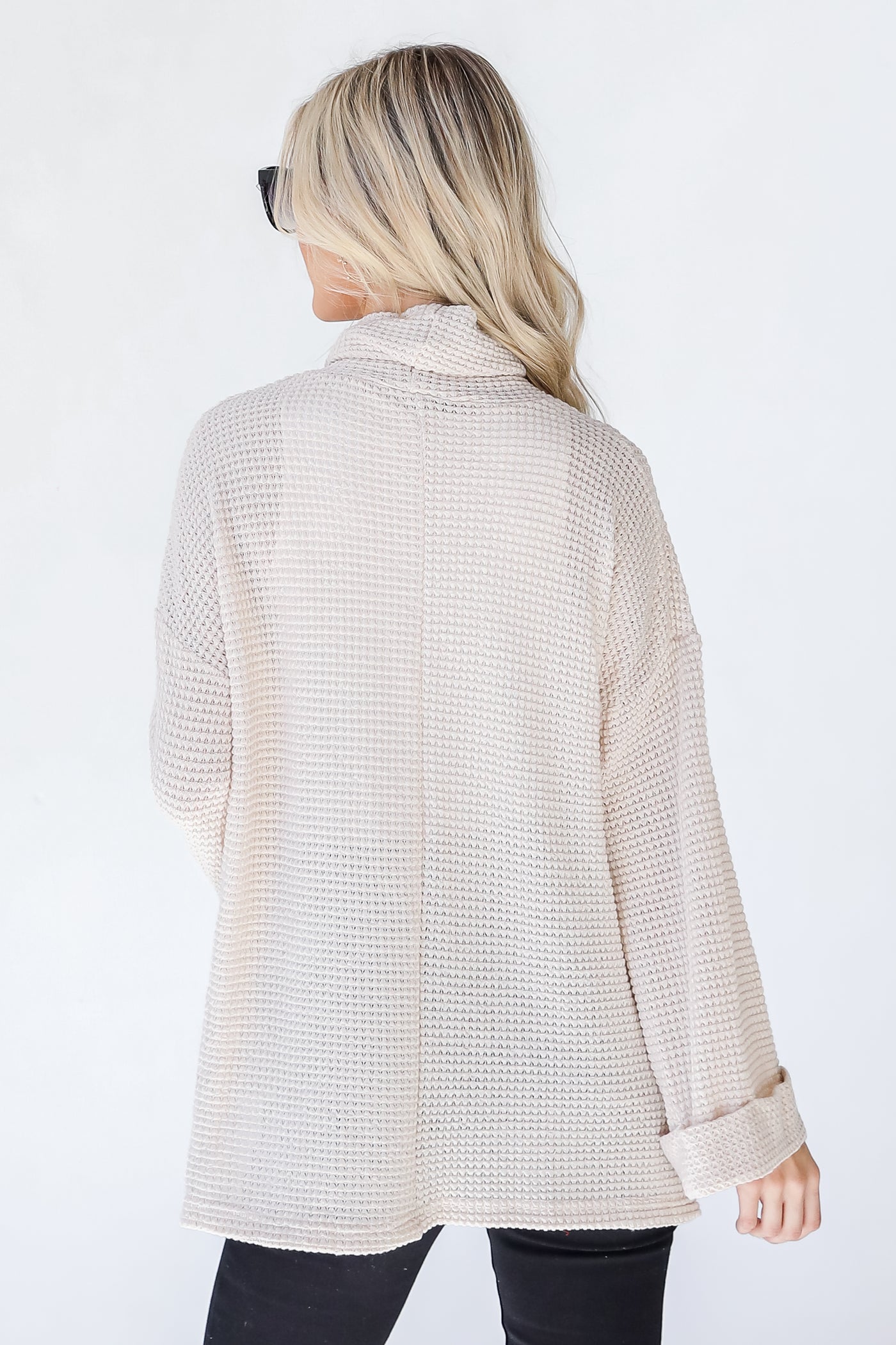 Waffle Knit Top in taupe back view