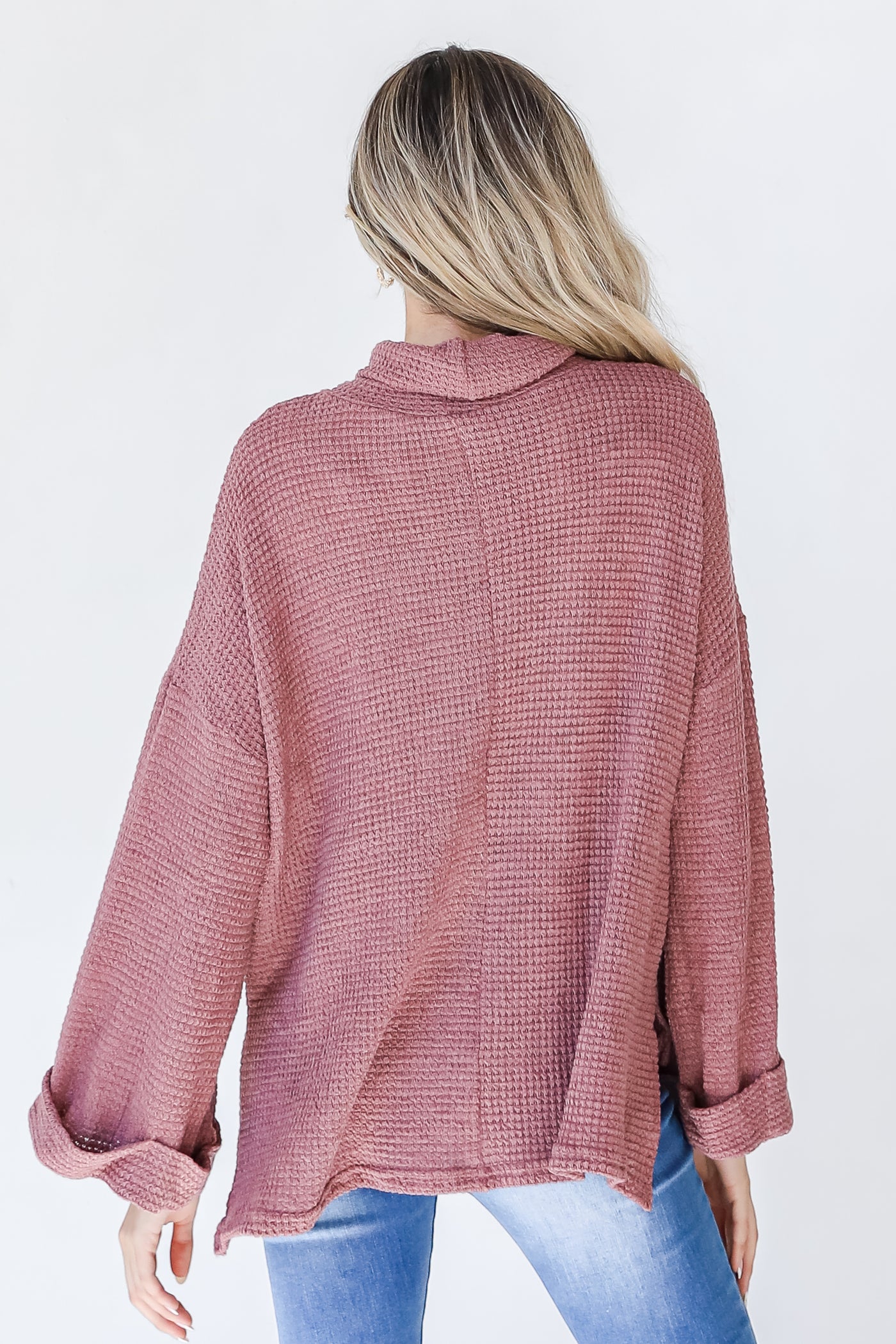 Waffle Knit Top in marsala back view