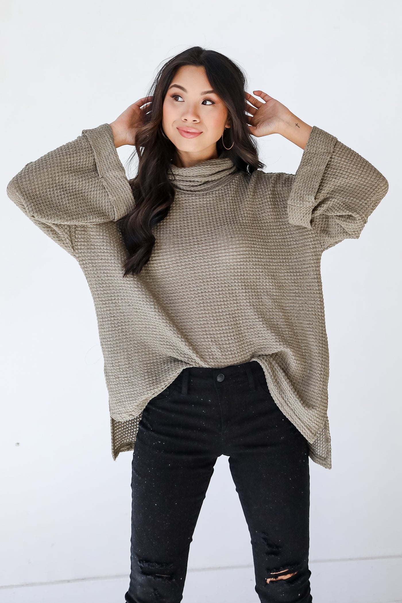 Waffle Knit Top in olive