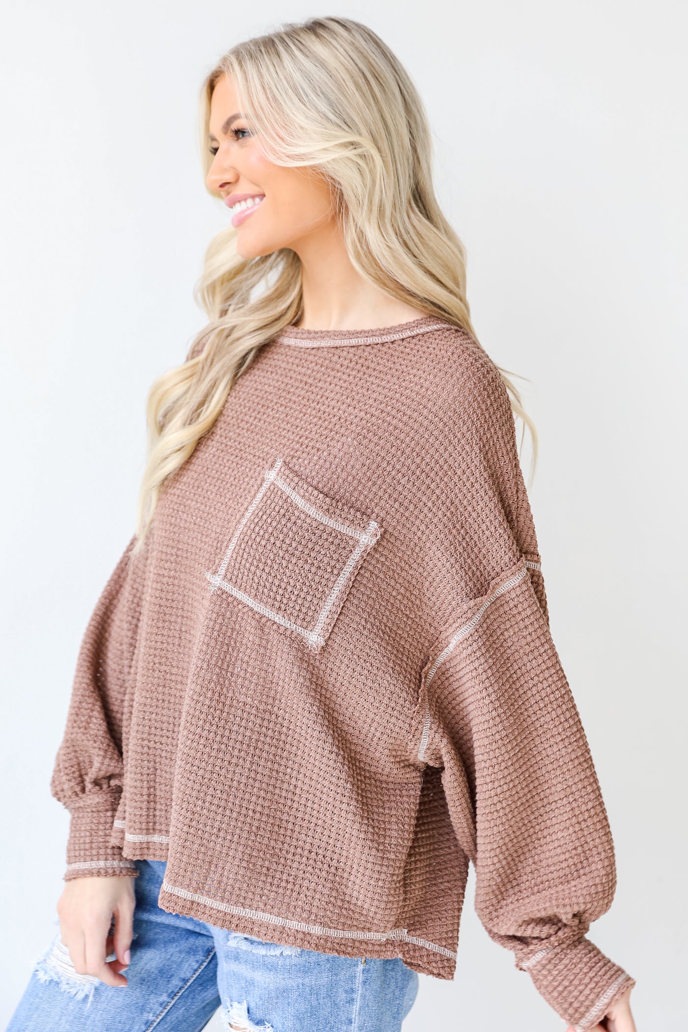 Waffle Knit Top side view