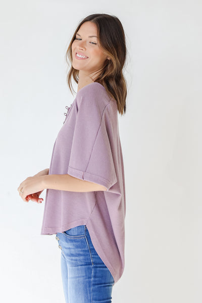 Waffle Knit Top in lavender side view