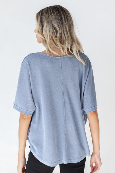 Waffle Knit Top in denim back view