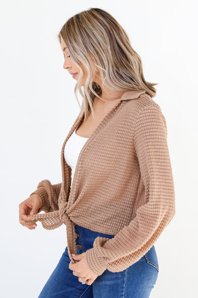 Waffle Knit Tie-Front Top side view