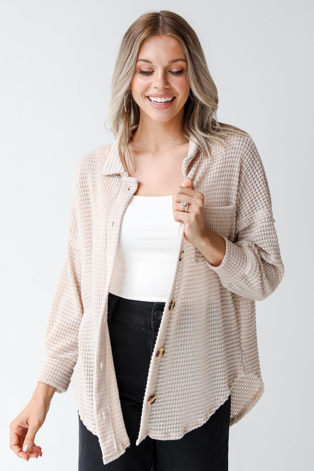 tan waffle knit top