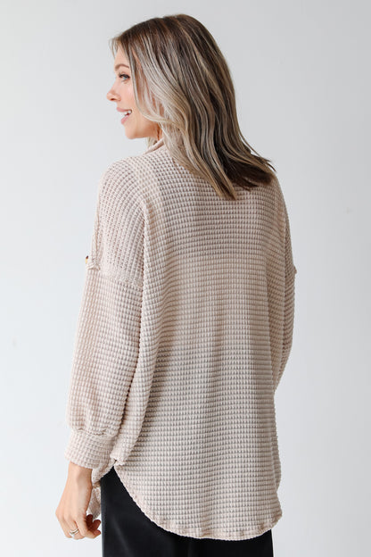 tan waffle knit top back view