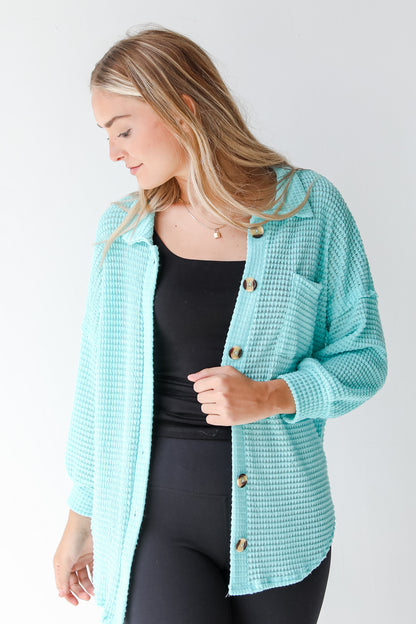 blue waffle knit top