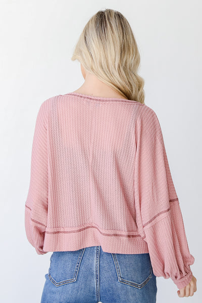 Waffle Knit Top in blush back view