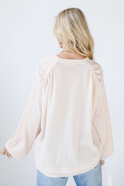 Waffle Knit Top in ivory back view