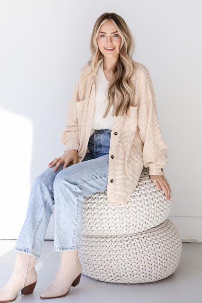 Waffle Knit Shacket on model