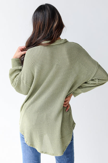 green waffle knit top back view