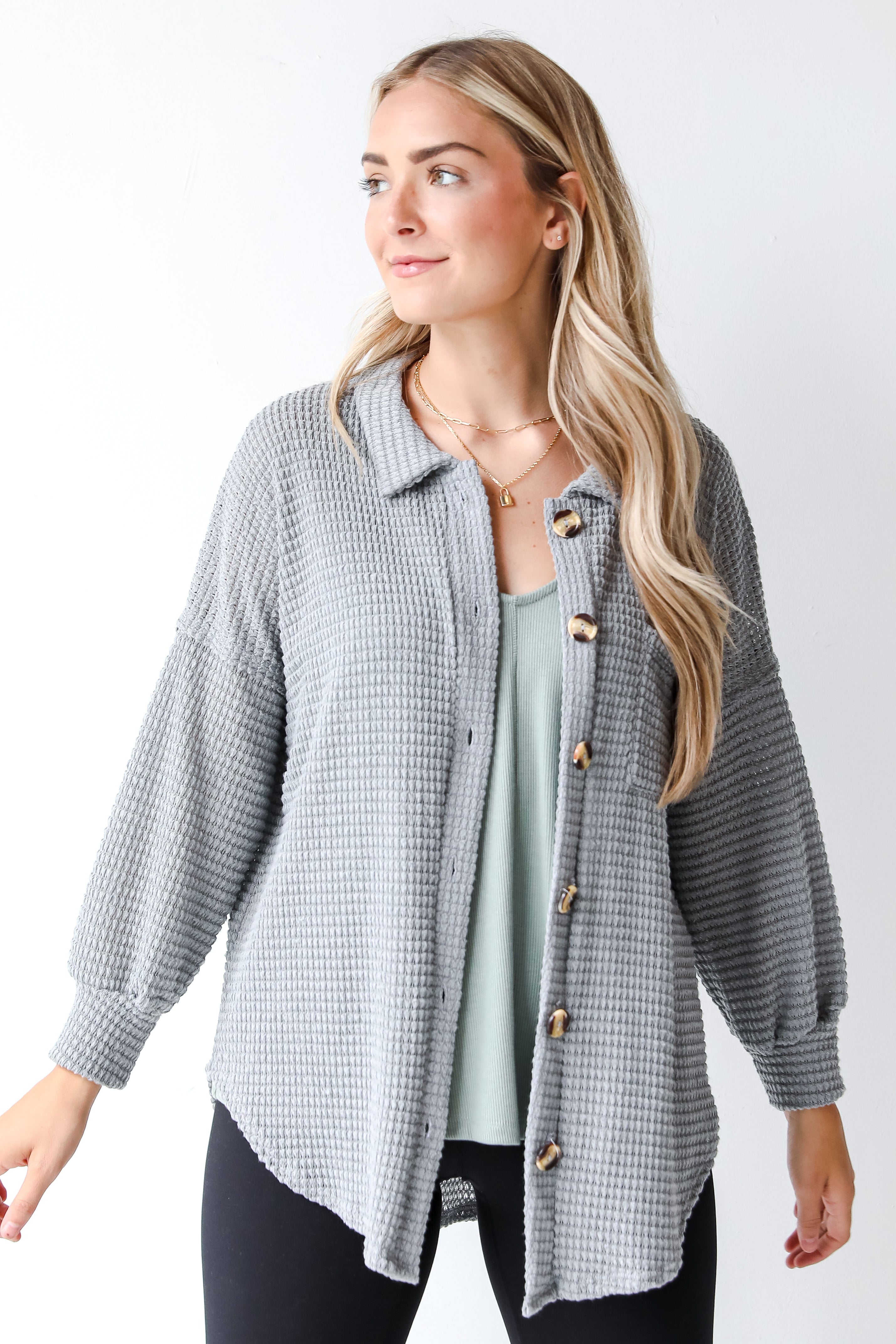 grey waffle knit top