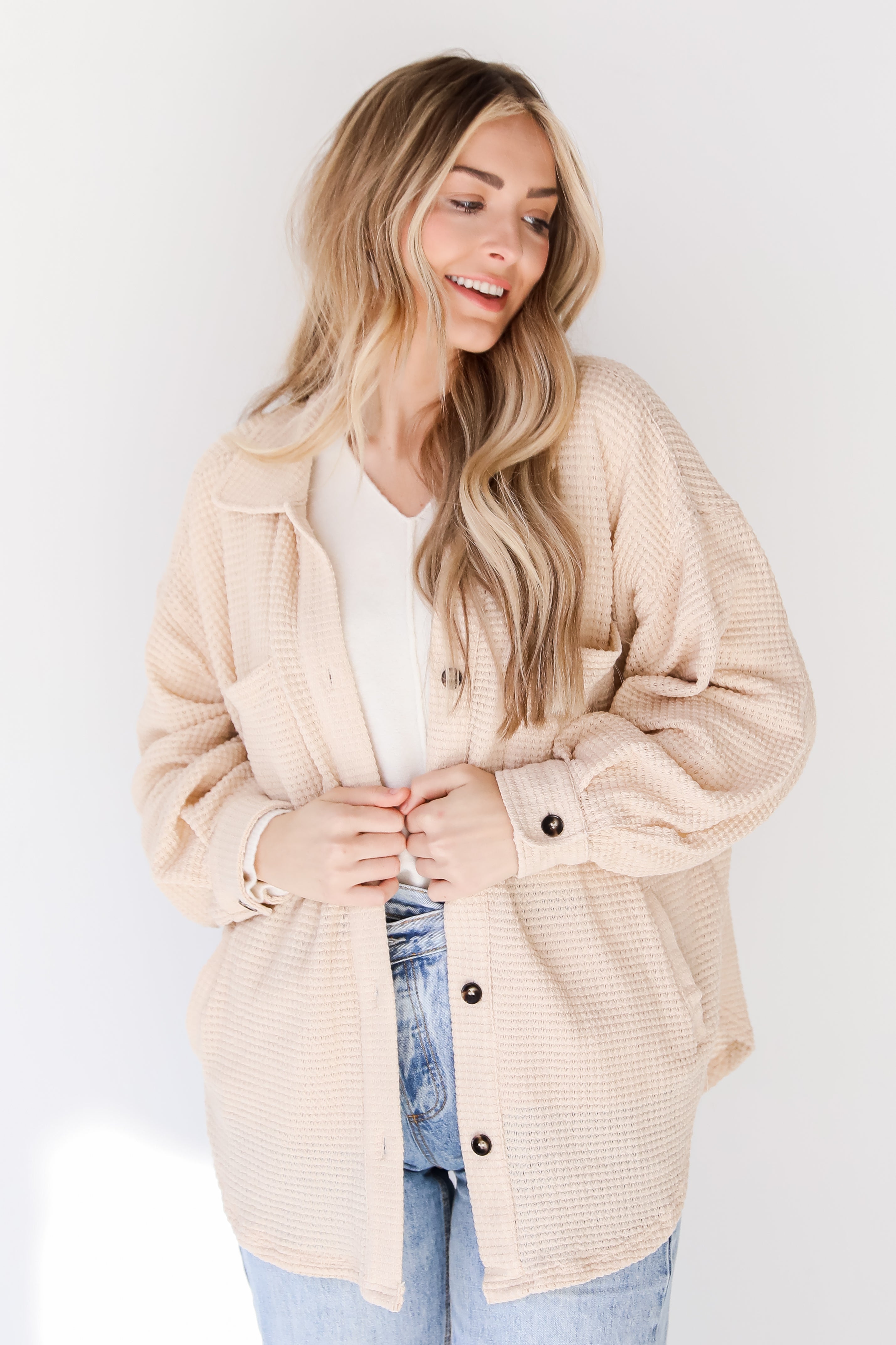 Waffle Knit Shacket front view