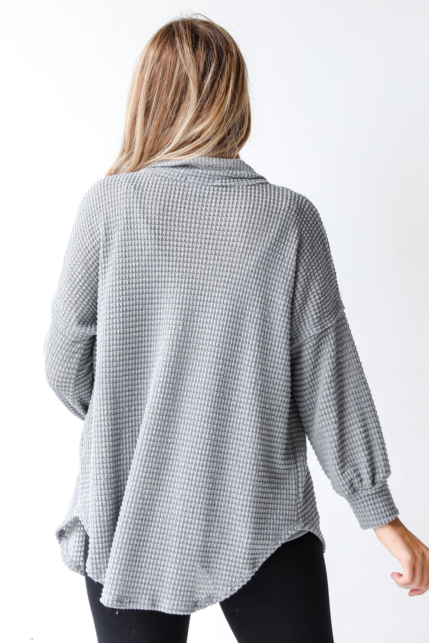 grey waffle knit top back view