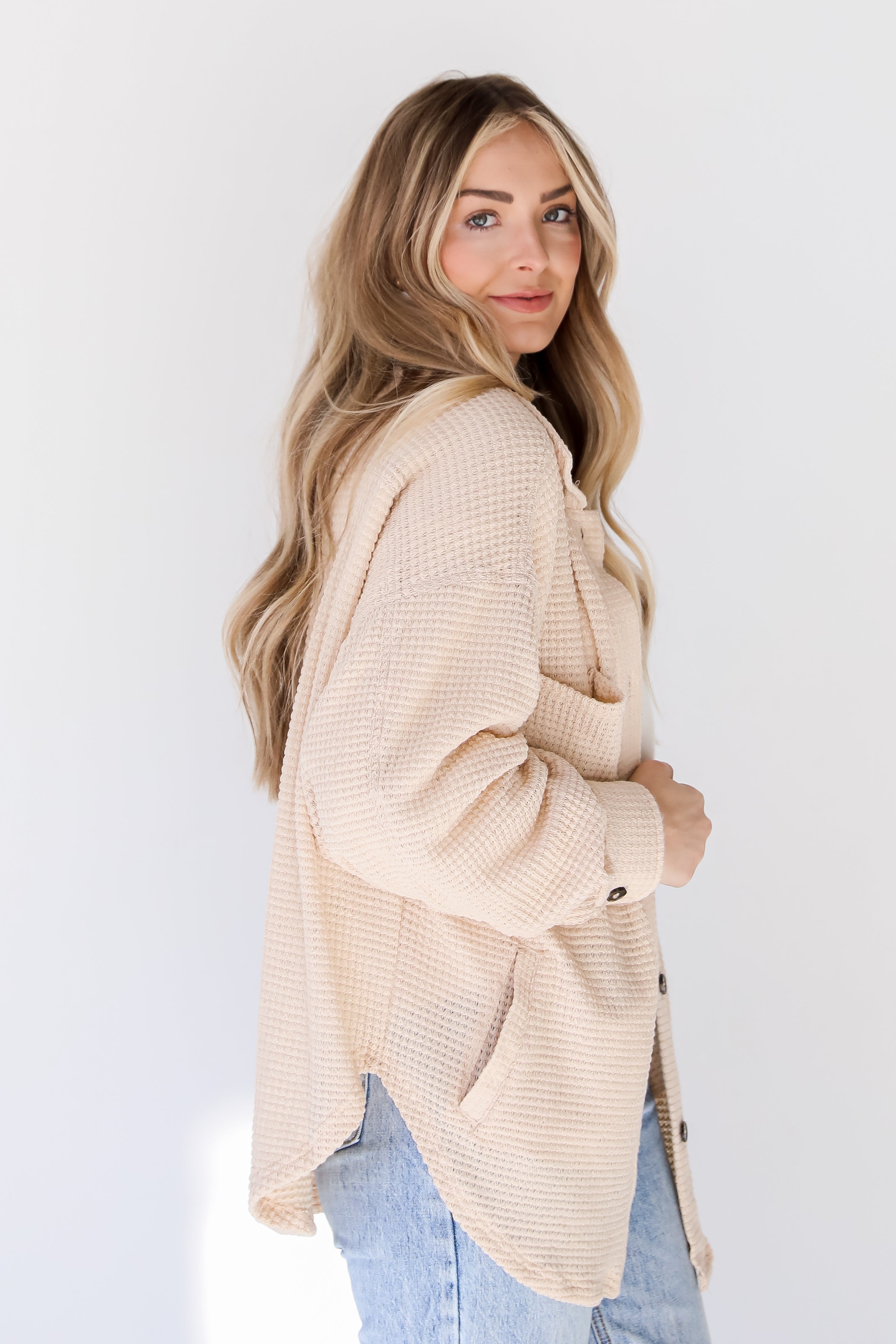 Waffle Knit Shacket side view