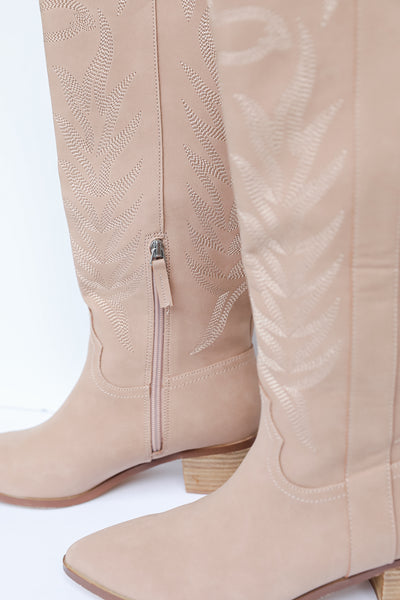 nude Western Knee High Boots close up