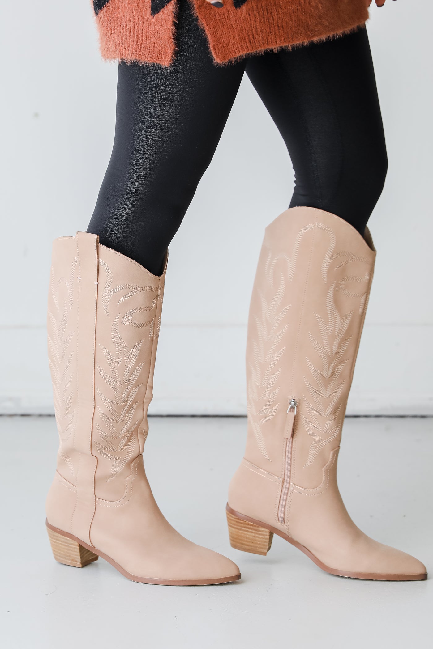 nude Western Knee High Boots side view