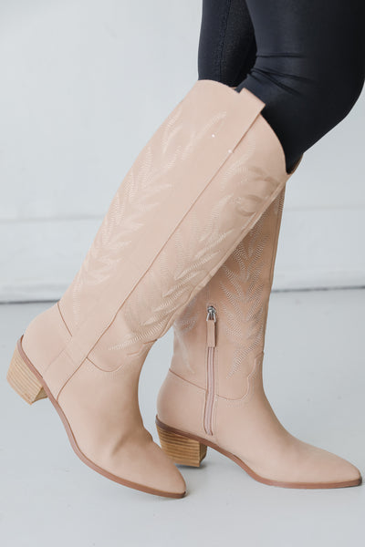nude Western Knee High Boots