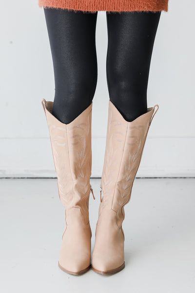 nude Western Knee High Boots front view