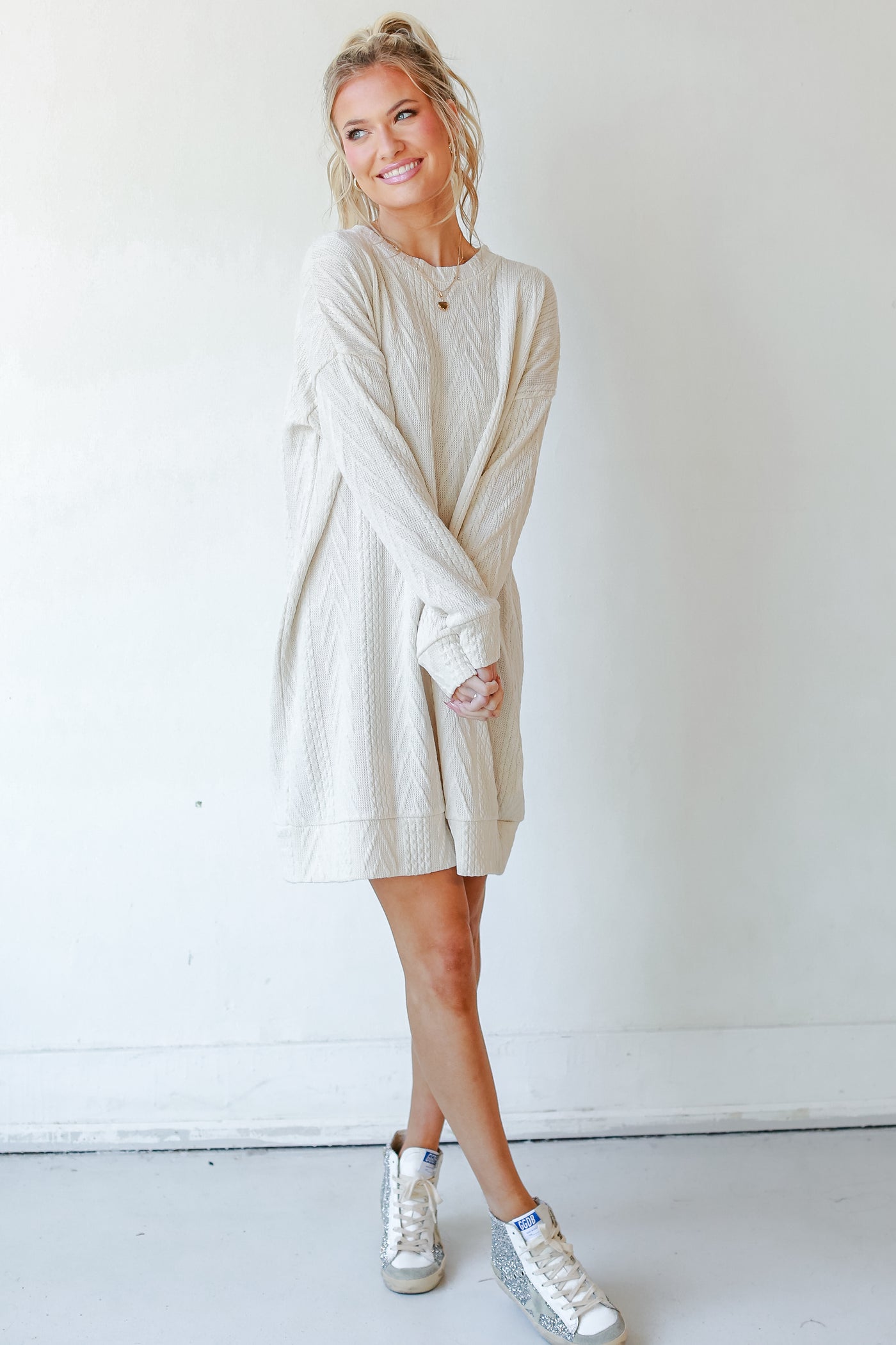 Cable Knit Sweater Dress on model