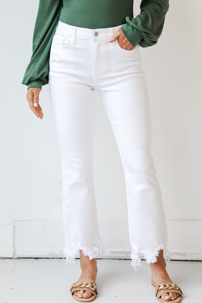 White Distressed Cropped Flare Jeans