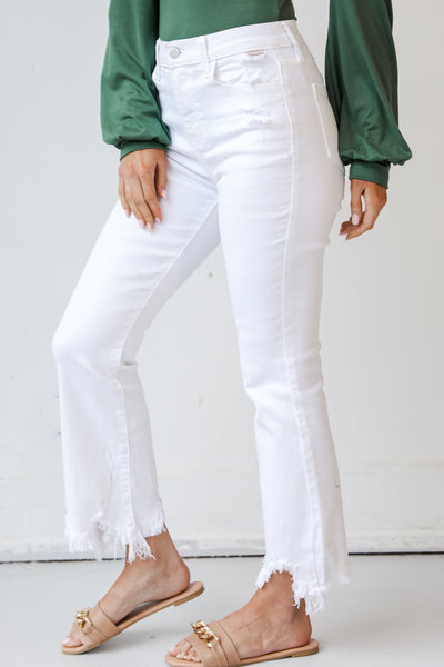White Distressed Cropped Flare Jeans side view