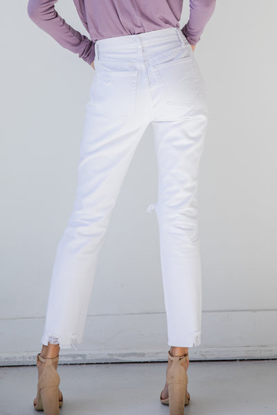 White Distressed Straight Leg Jeans back view